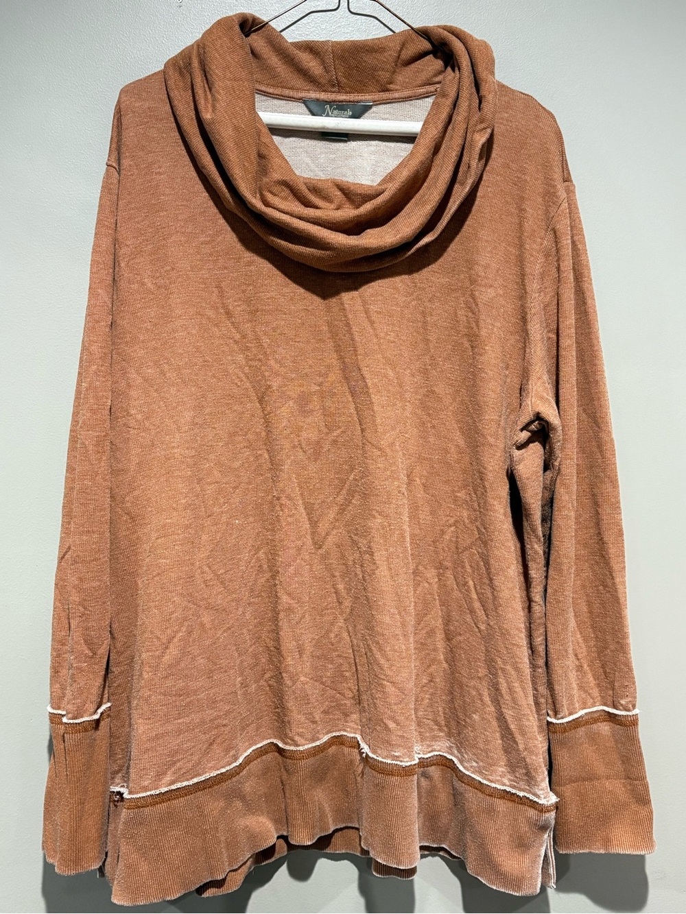 Natural Reflections Brown Cowl Neck Tunic Sweatshirt Raw Edge Trim 1X